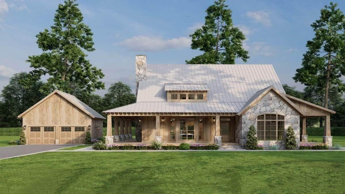 Rural Charm with a Stone Facade and Inviting Front Porch