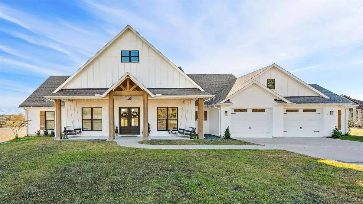 Modern Farmhouse Facade with Inviting Porch Swing