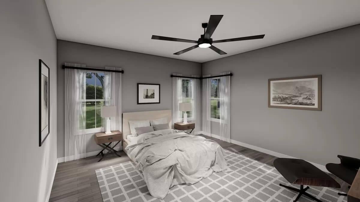 Spot the Sleek Ceiling Fan in This Minimalist Bedroom Design
