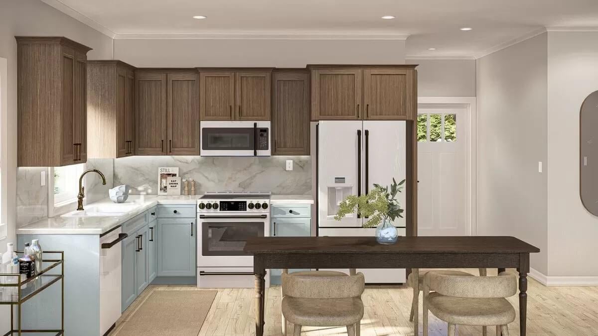 Look at the Blend of Wood and Soft Blue in This Kitchen Delight