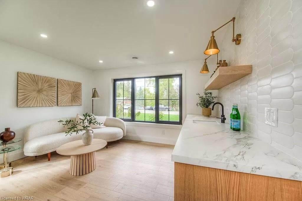 Stylish Lounge Area Featuring Textured Walls and Ambient Lighting
