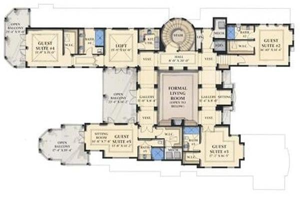 Upper Floor Plan with a Dramatic Spiral Staircase and Loft Area