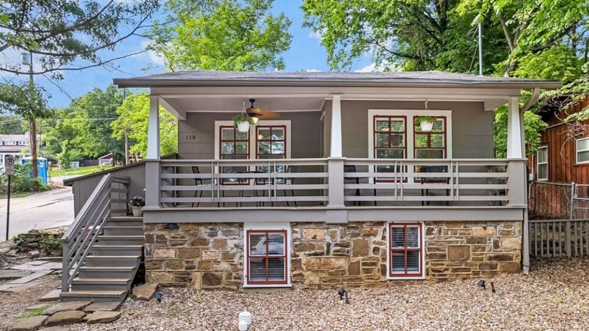 Craftsman Porch with Wide Steps and Stone Detail