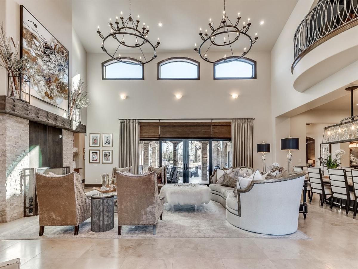 Take in the Grandeur of This Living Room with Double Height Ceilings