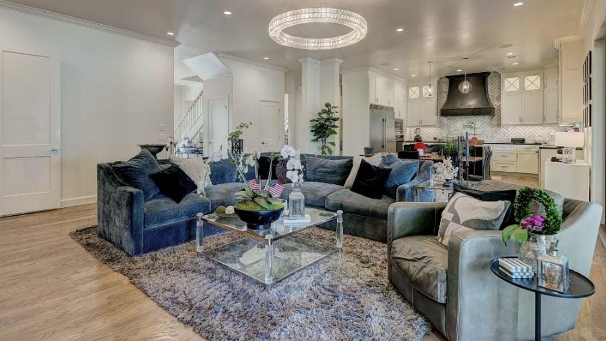 Wow, Look at That Elegant Chandelier in This Open Living Space