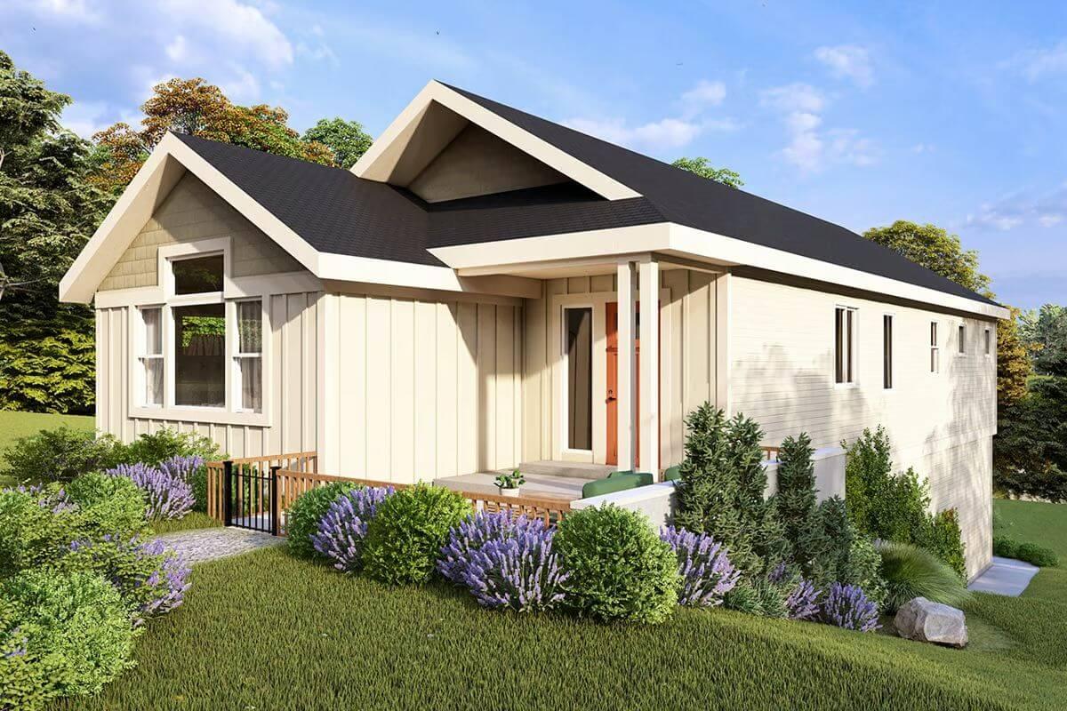 Charming Cottage with a Gabled Roof and Quaint Porch