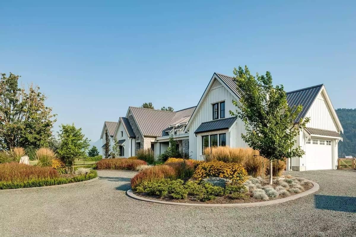 Beautifully Manicured Landscaping Surrounding This Modern Farmhouse