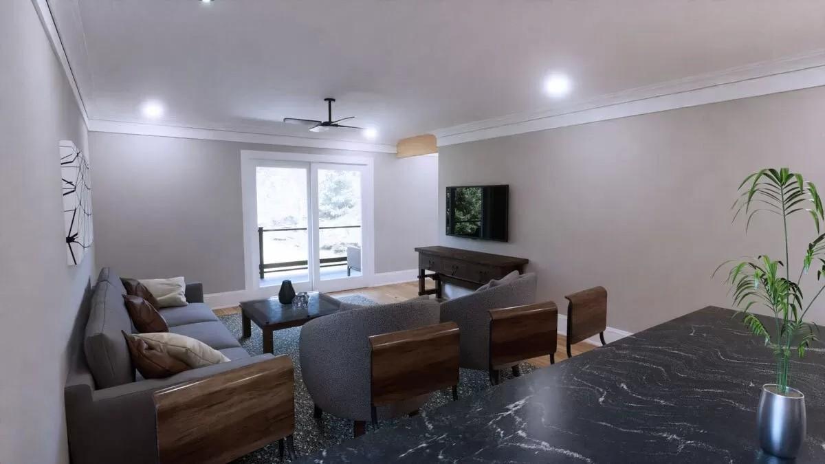 Spacious Living Room with Sliding Glass Doors