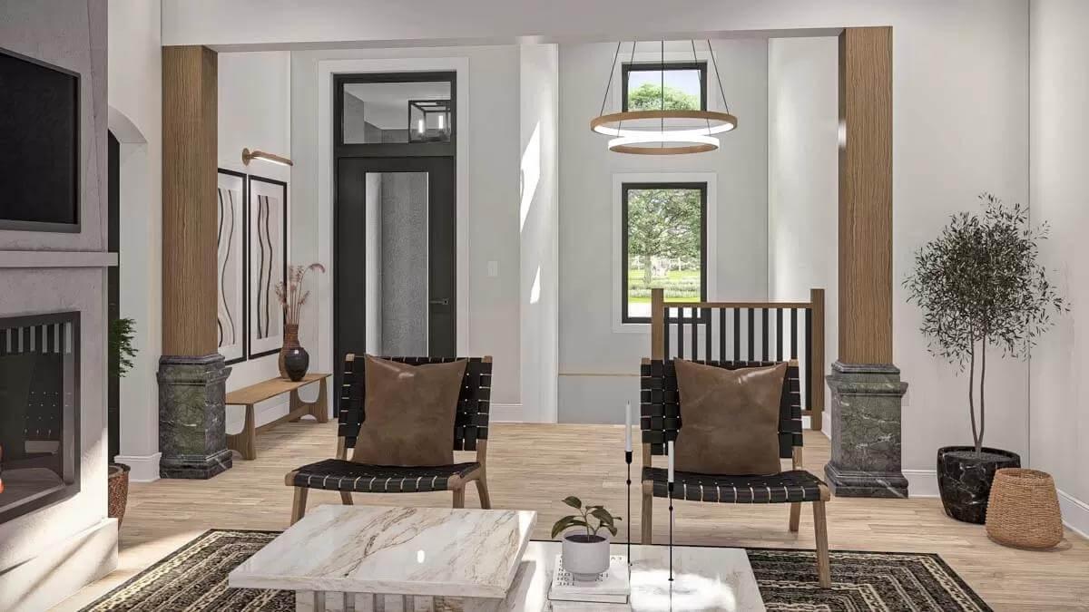 Chic Living Room with Marble Coffee Table and Artful Accents
