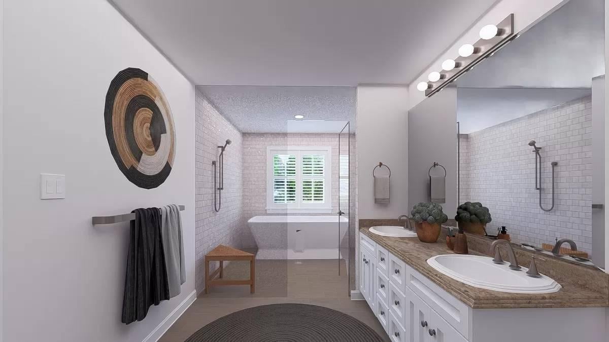 Wow, Look at that Freestanding Tub in This Bright Craftsman-Style Bathroom