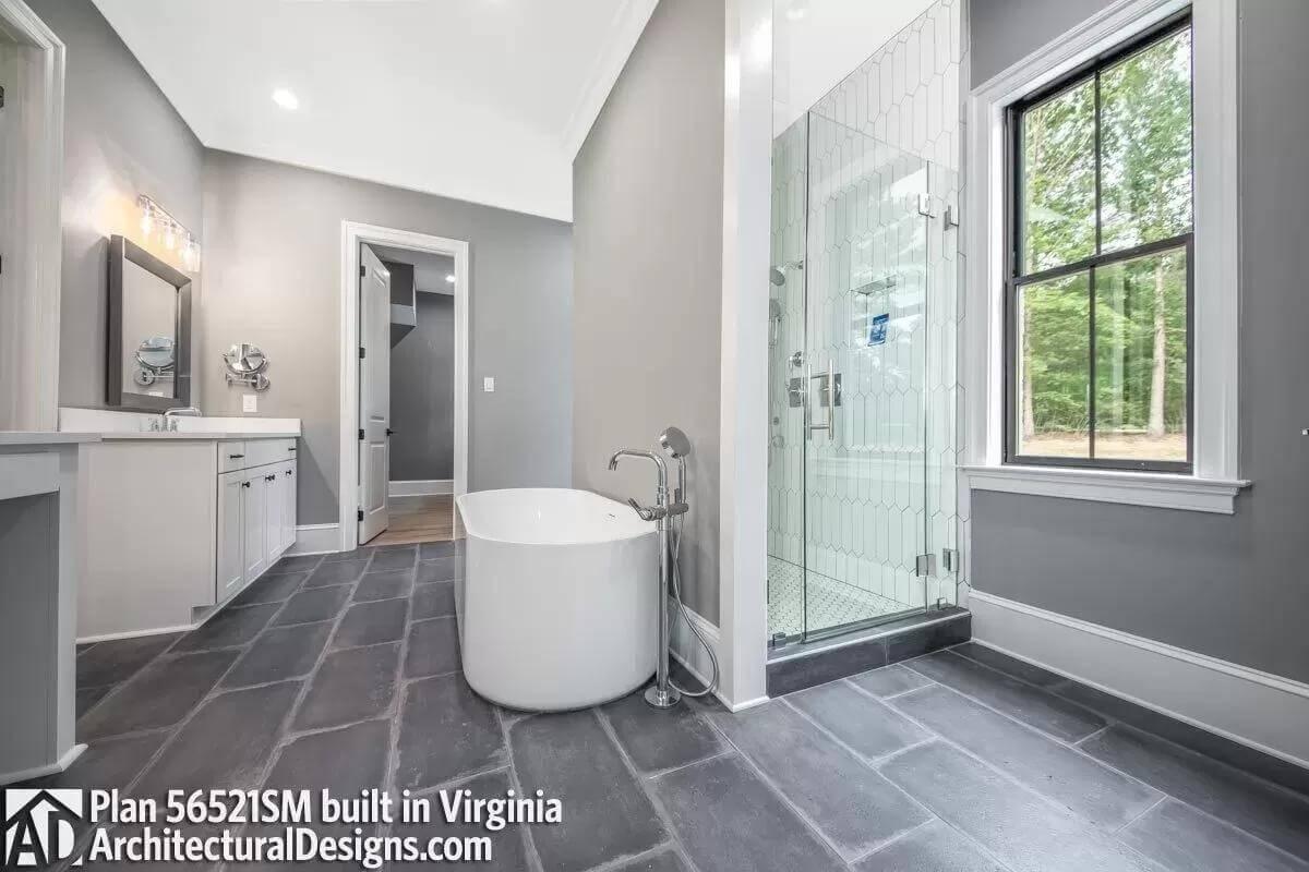 Spa-Like Bathroom with a Freestanding Tub and Modern Tile Patterns