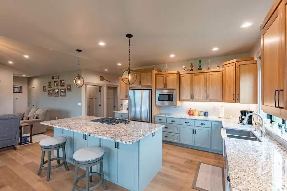 Wow, Check Out That Island with Contrasting Cabinets in This Craftsman Kitchen