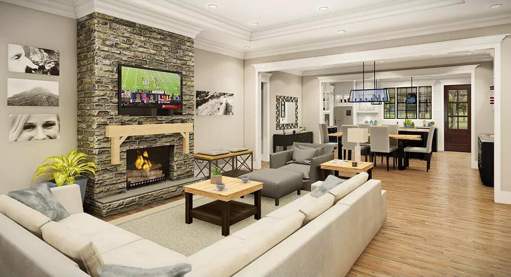 Cozy Living Room with Stone Fireplace Captures Attention