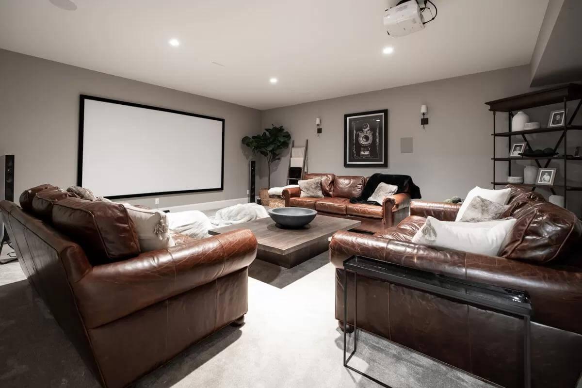 Check Out This Home Theater with Rich Leather Seating