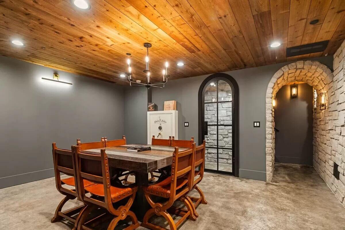Step Into This Rustic Dining Room With Its Stone Accents