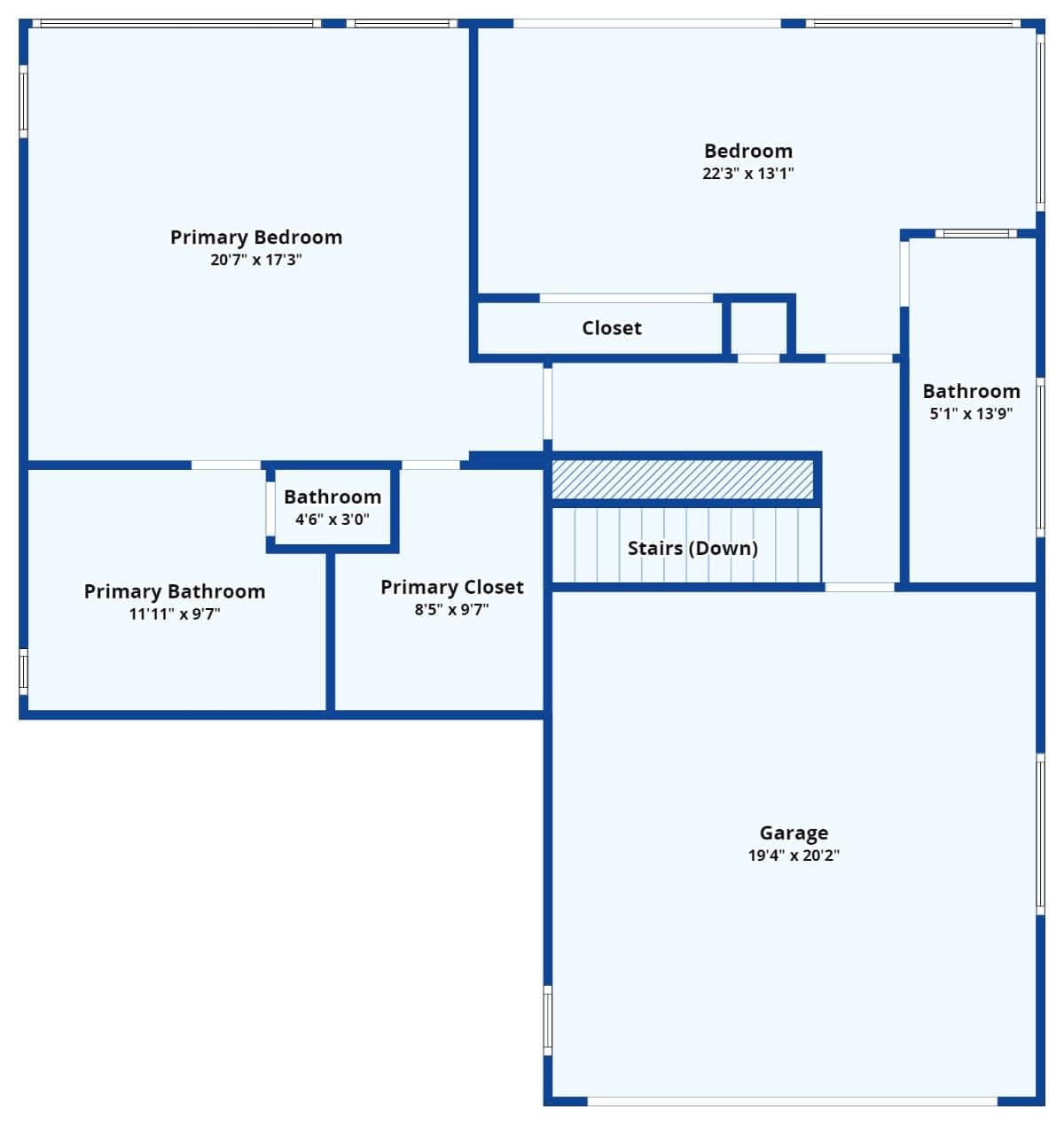 Upper Level Layout Highlighting a Spacious Primary Suite