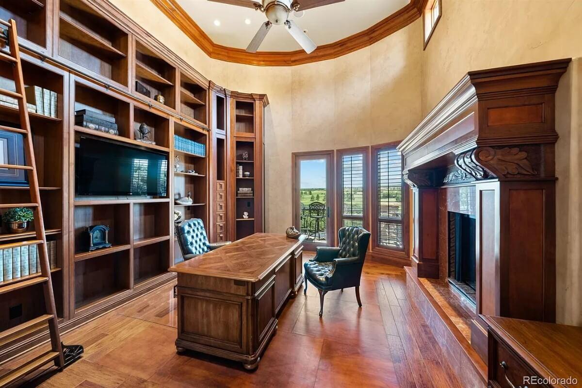 Admire the Rich Woodwork in This Elegant Home Office