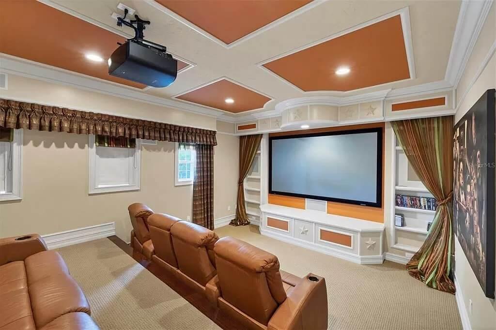 Cozy Home Theater With Star Accents and Plush Seating