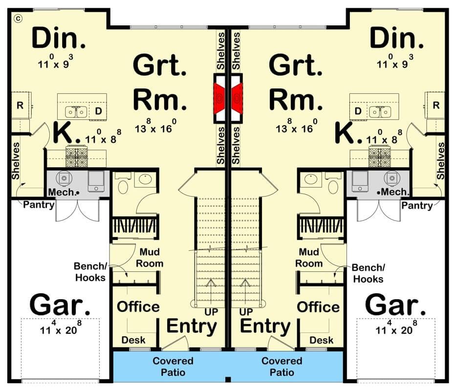 Dual Living Spaces with Practical Mud Rooms and Separate Offices
