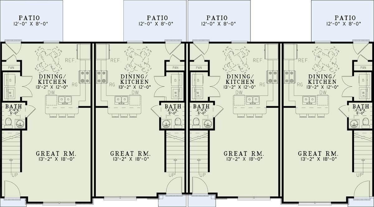 Symmetrical Duplex Floor Plan with Shared Design Elements