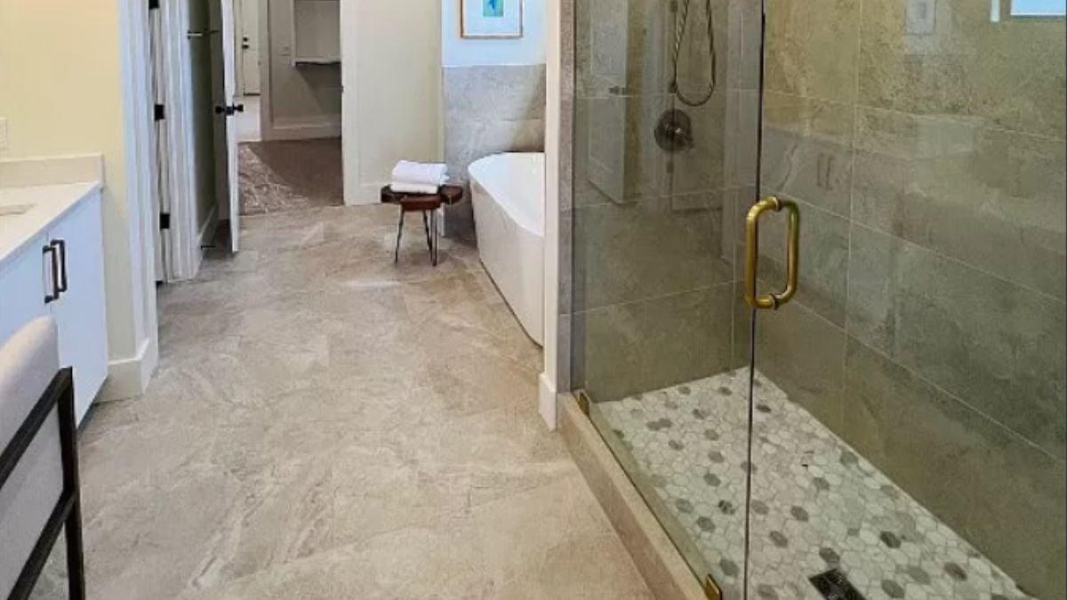 Spacious Bathroom with a Walk-In Shower and Freestanding Tub