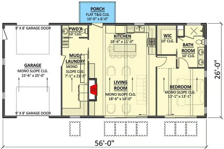 Compact Floor Plan with Smart Layout and Mono Slope Ceilings