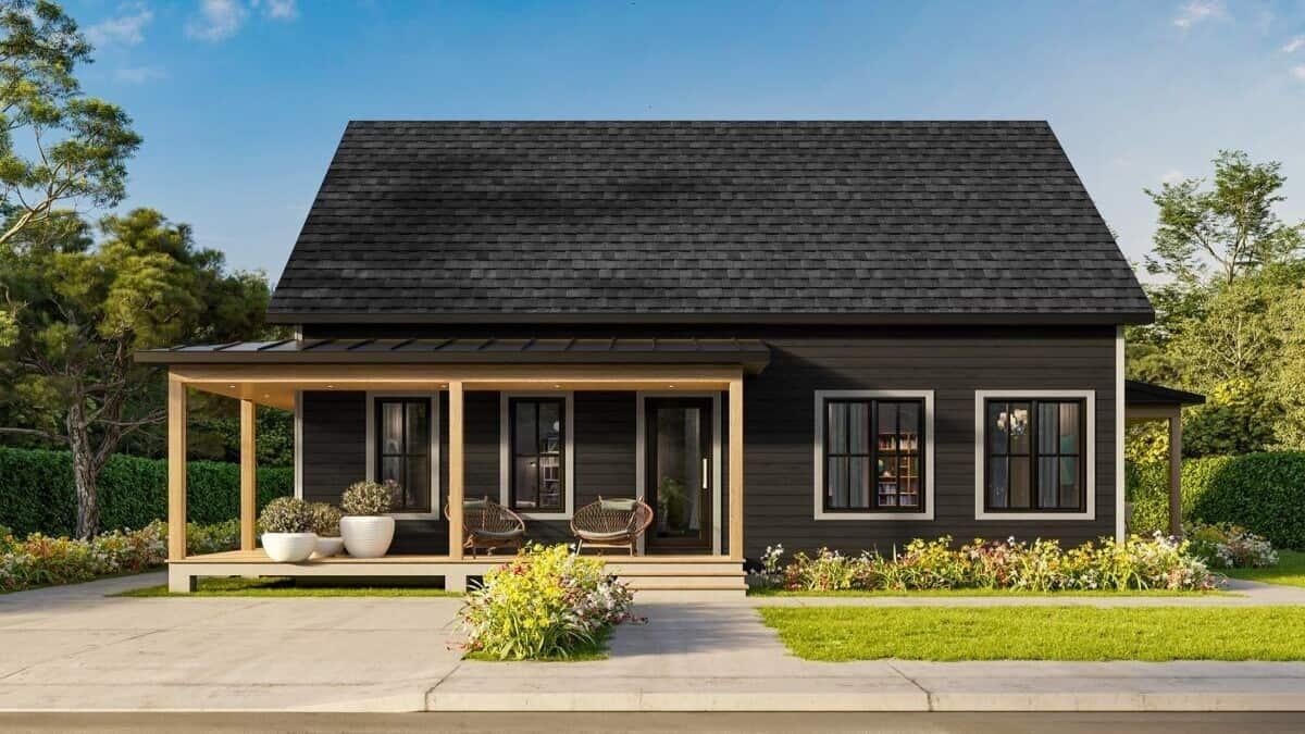 Charming Black Cottage with a Cozy Porch