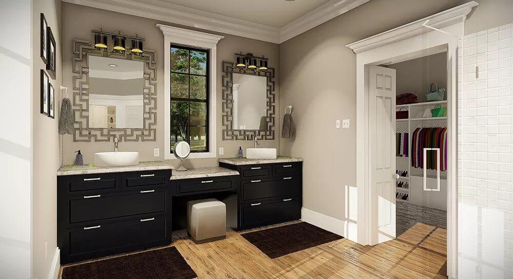 Elegant Bathroom with Eye-Catching Geometric Mirrors