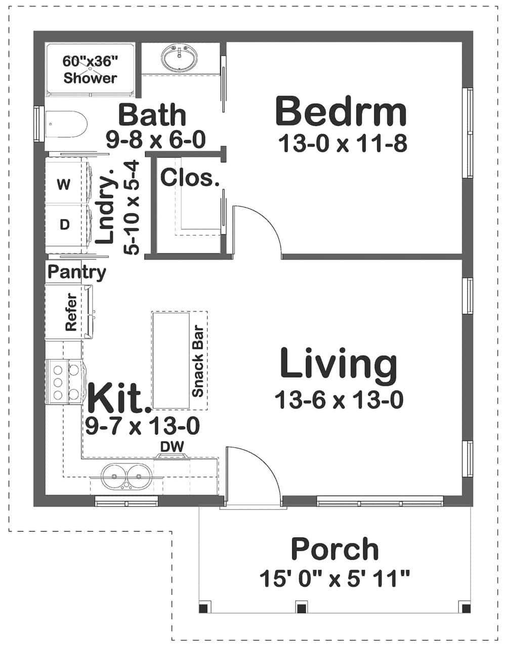 Compact Floor Plan Featuring a Cozy Living Area and Practical Kitchen