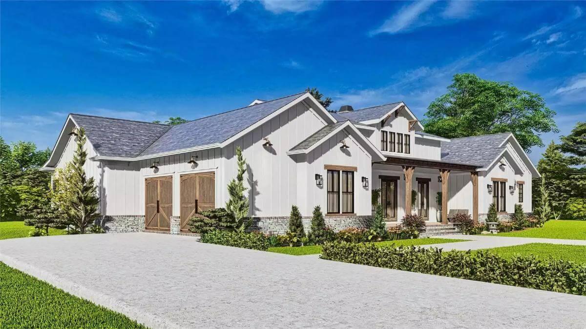 Admire the Elegant Barn Doors on This Farmhouse Garage
