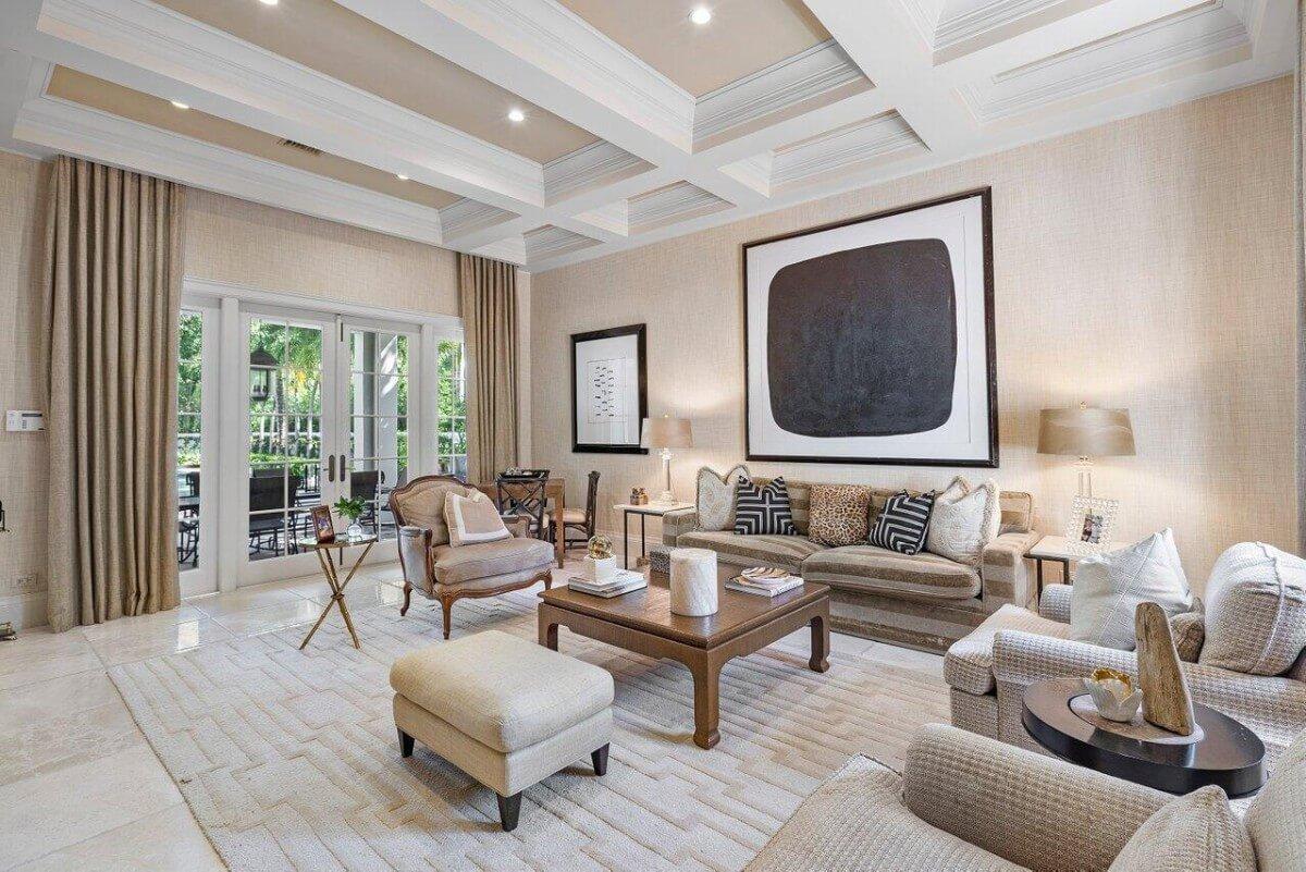 Look at the Coffered Ceiling Elegance in this Living Room