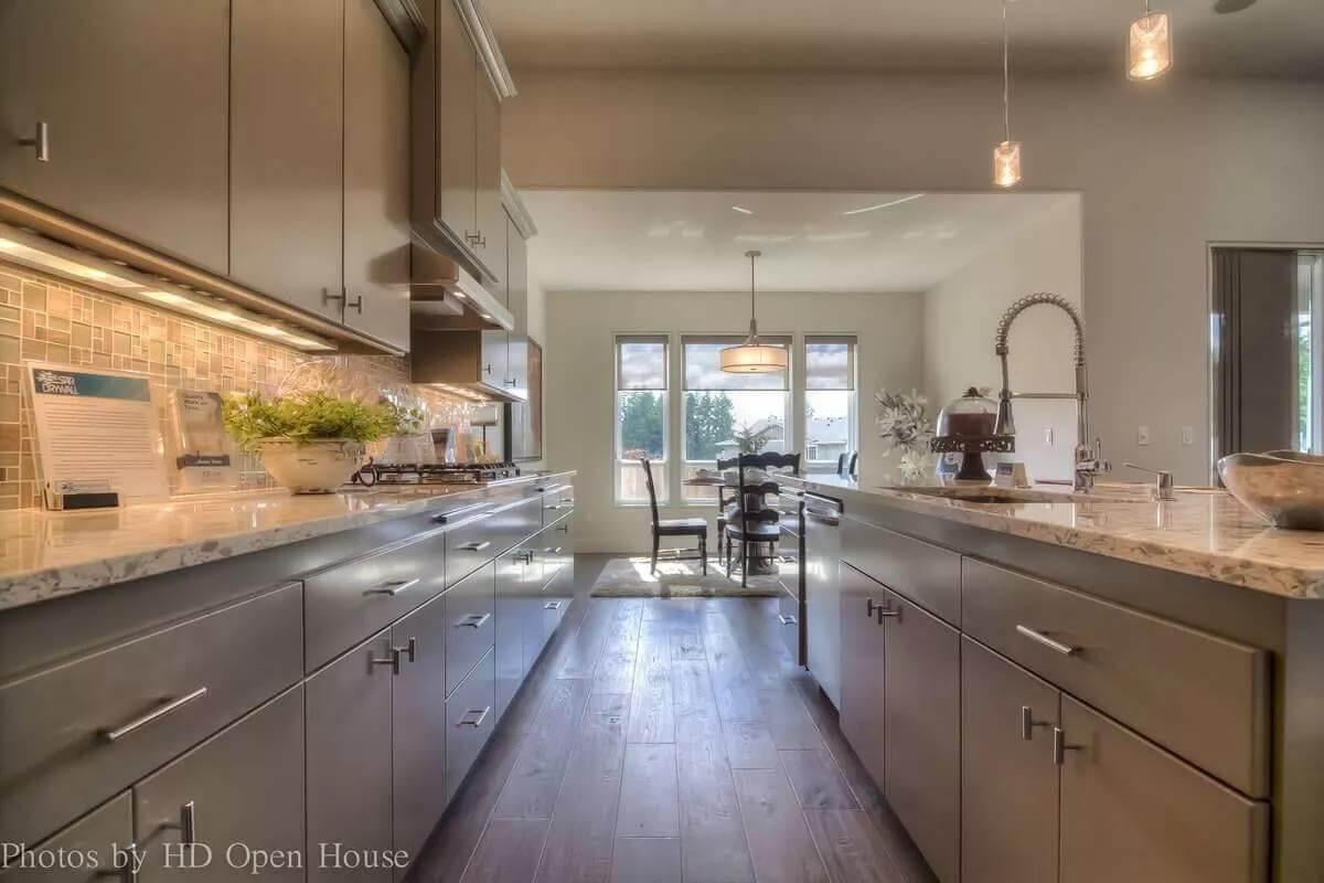 Elegant Galley Kitchen with a Striking Backsplash