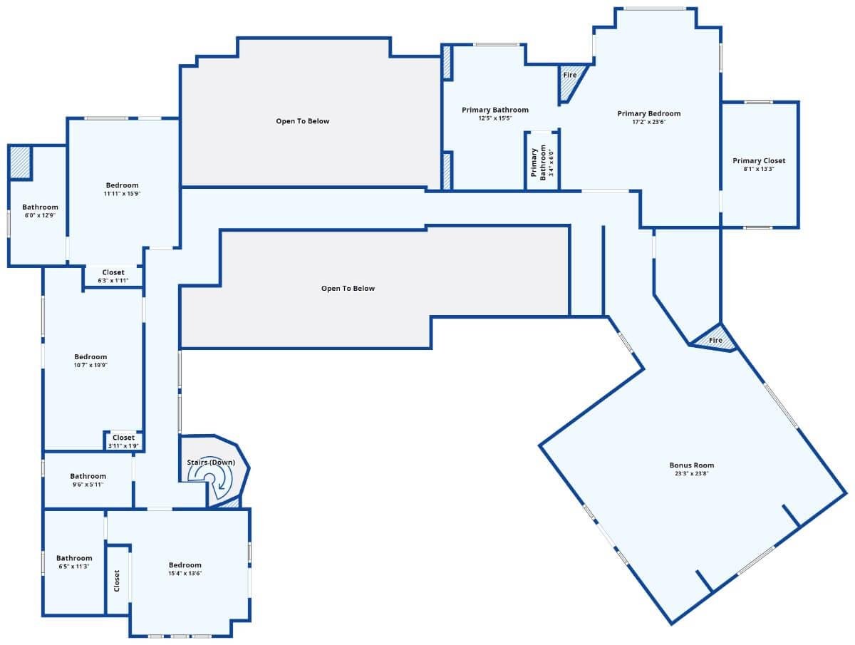 Second Floor Layout Featuring a Spacious Bonus Room and Open Views