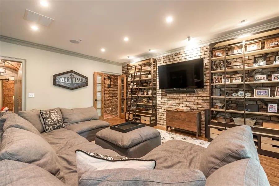 Check Out the Brick Accent Wall in This Cozy Family Room