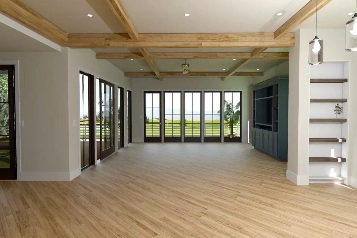 Admire the Expansive Windows and Detailed Woodwork in This Craftsman Living Area
