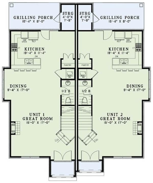 Twin Living Spaces with Grilling Porches Make This Floorplan a Dream for Entertaining