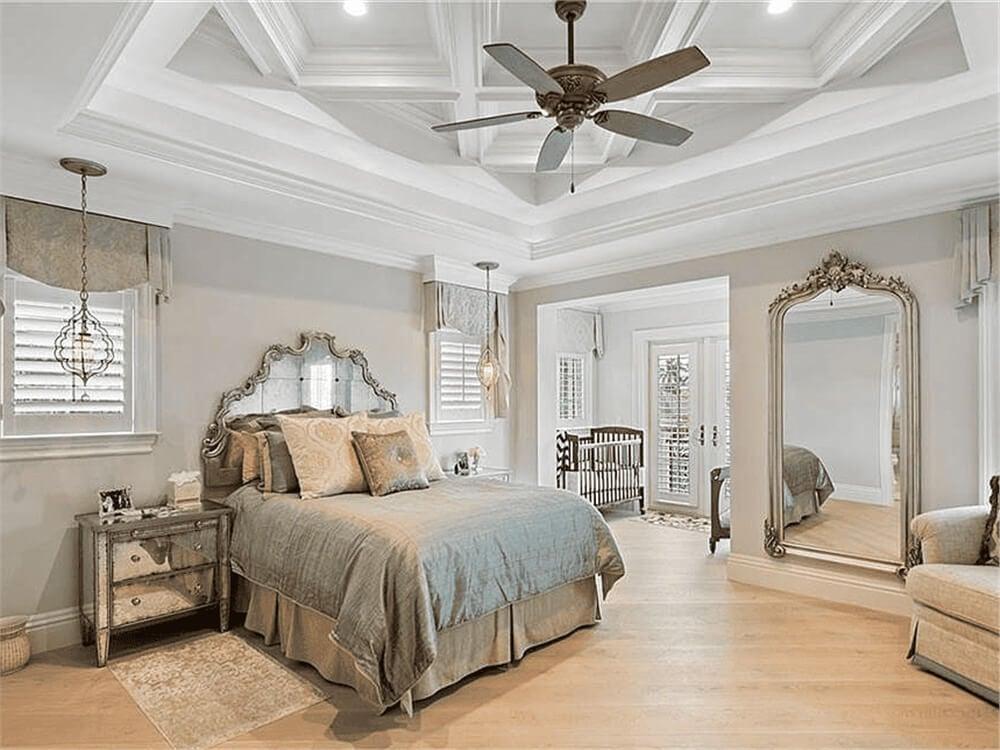 Intricate Ceiling Patterns and Vintage Touches in This Bedroom Retreat