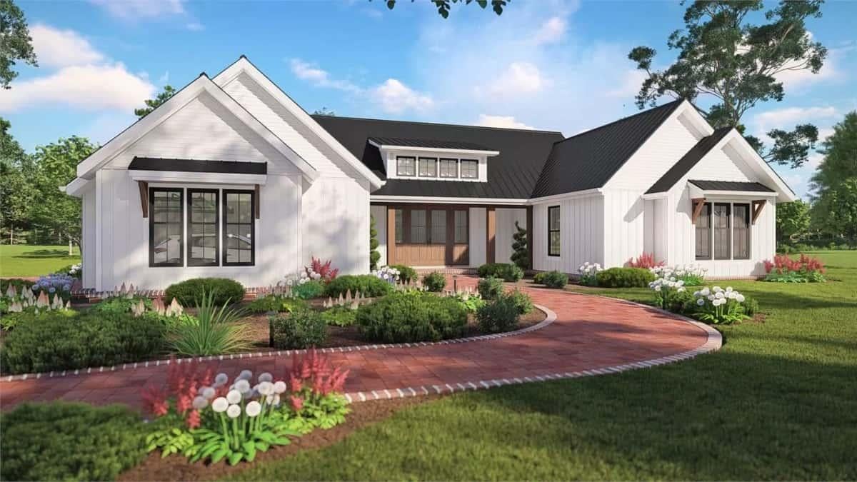 Explore This Charming Farmhouse with a Brick Walkway