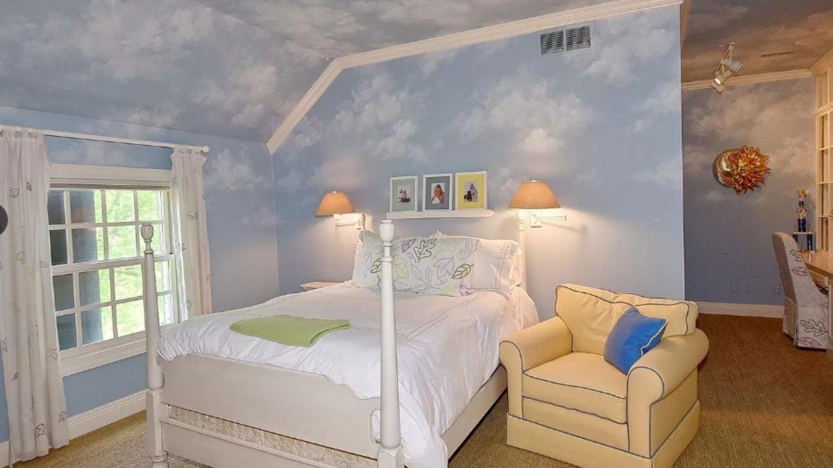 Dreamy Bedroom with Cloudy Mural Ceiling