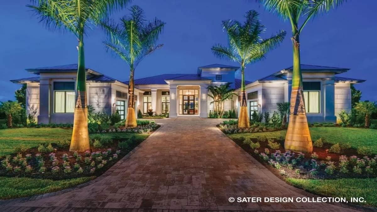 Stunning Contemporary Home with a Grand Entrance and Lush Landscaping