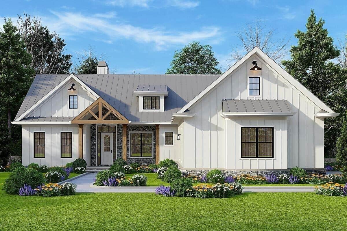 Modern Farmhouse with a Charming Front Gable and Dormer Windows