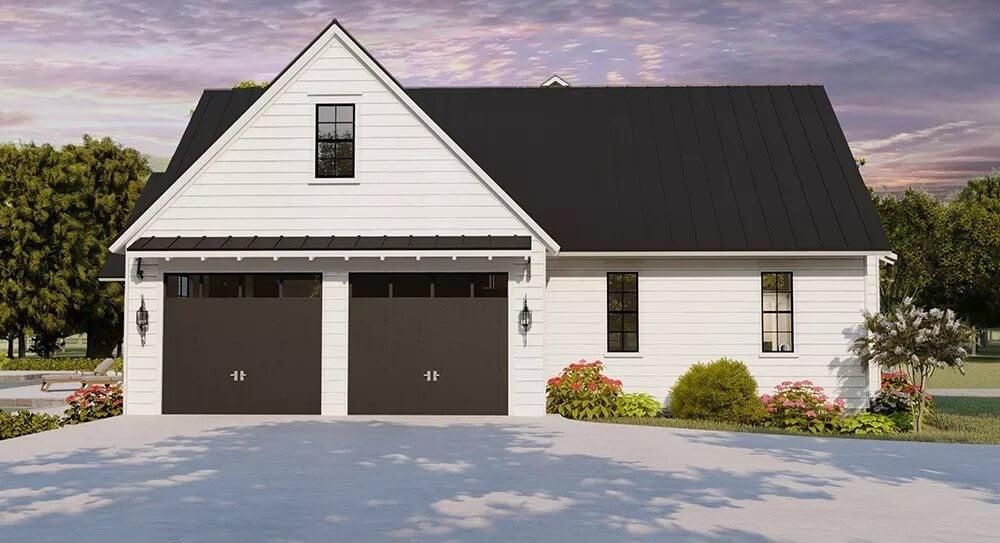 Classic White Garage with Bold Black Accents