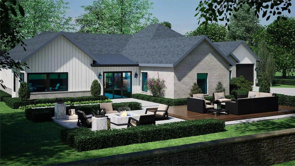 Check Out the Chic Outdoor Living Area with a Cozy Fire Pit