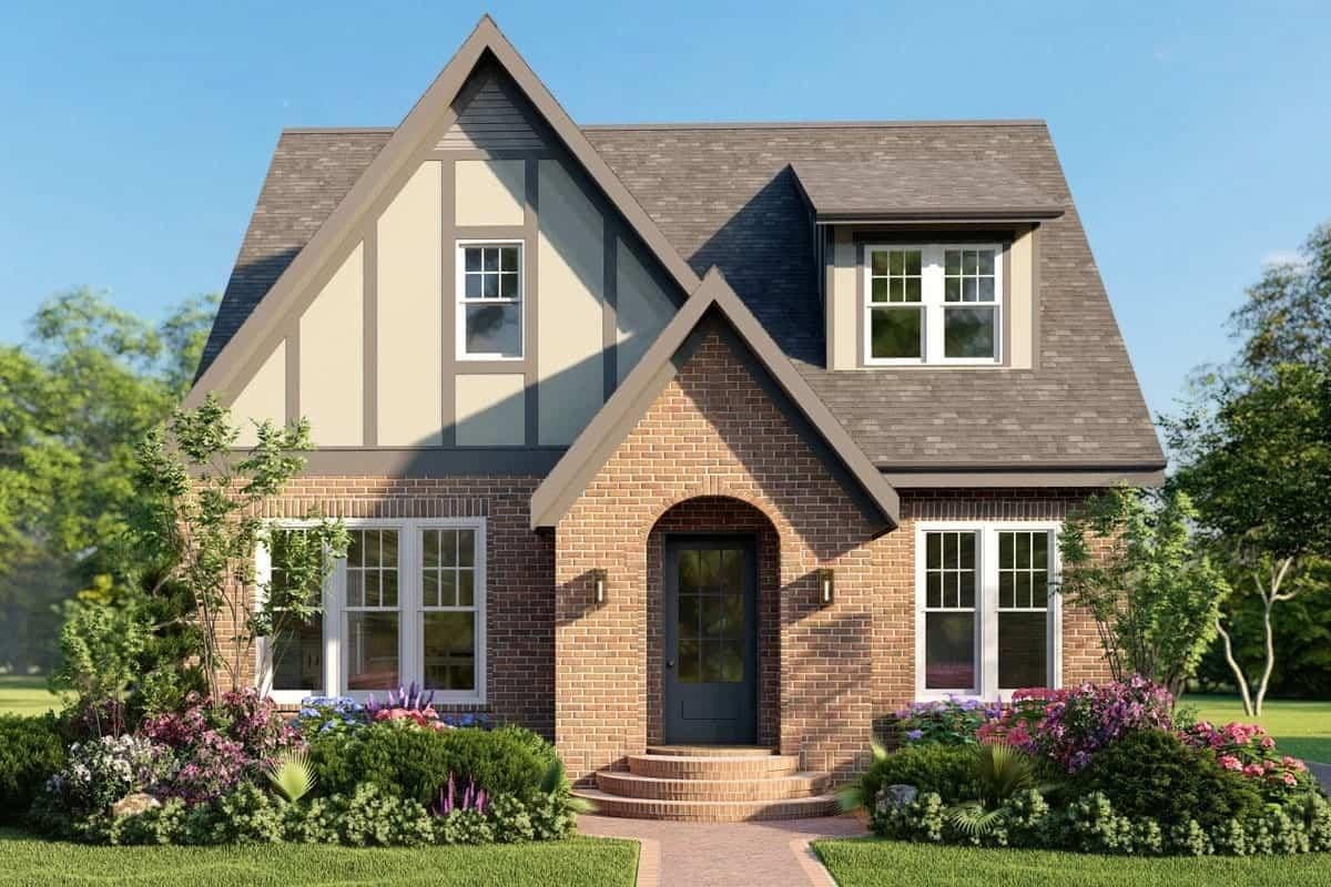 Tudor-Inspired Home with Charming Brick Facade