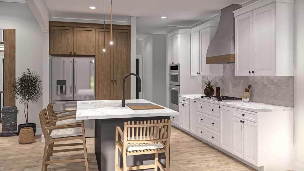 Check Out the Stylish Kitchen Island Paired with Wood Accents
