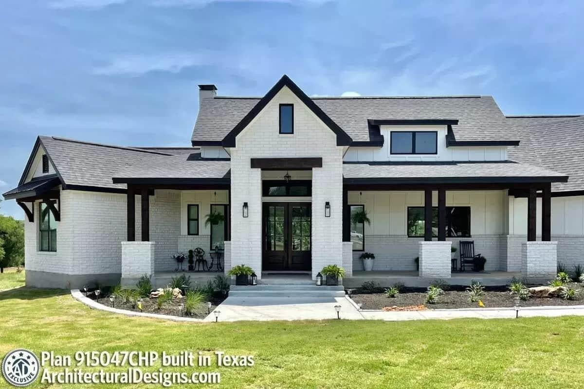 Take a Look at the Striking Gabled Entry on This Modern Farmhouse