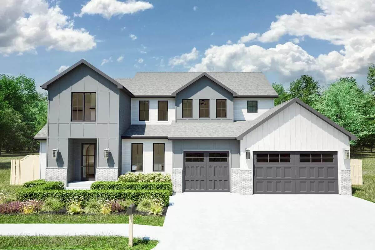 Modern Farmhouse Facade with Dual Garage Doors