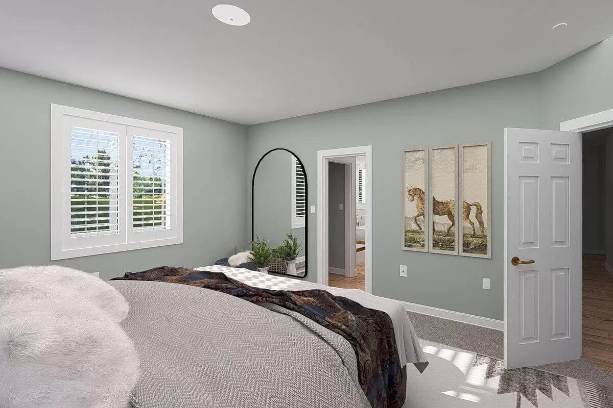 Notice the Peaceful Green Walls in This Serene Craftsman Bedroom