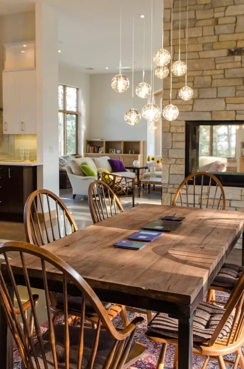 Captivating Pendant Lights Over a Rustic Dining Table