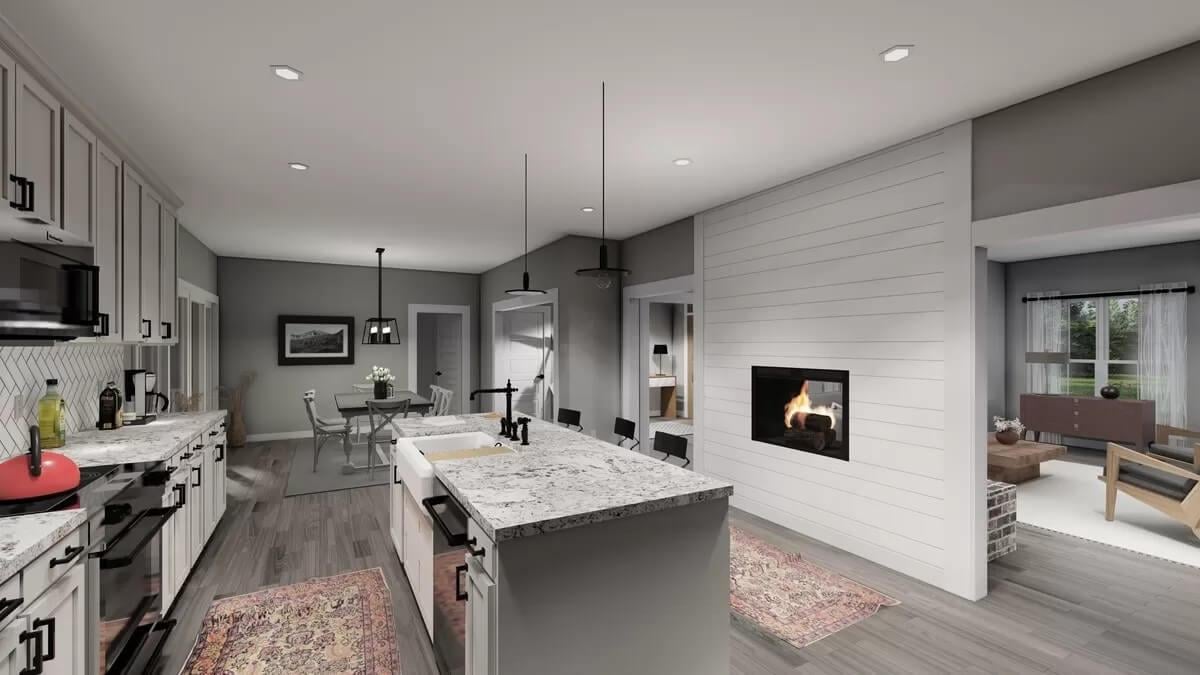 A Shiplap Wall Warms This Modern Kitchen with an Eye-Catching Island